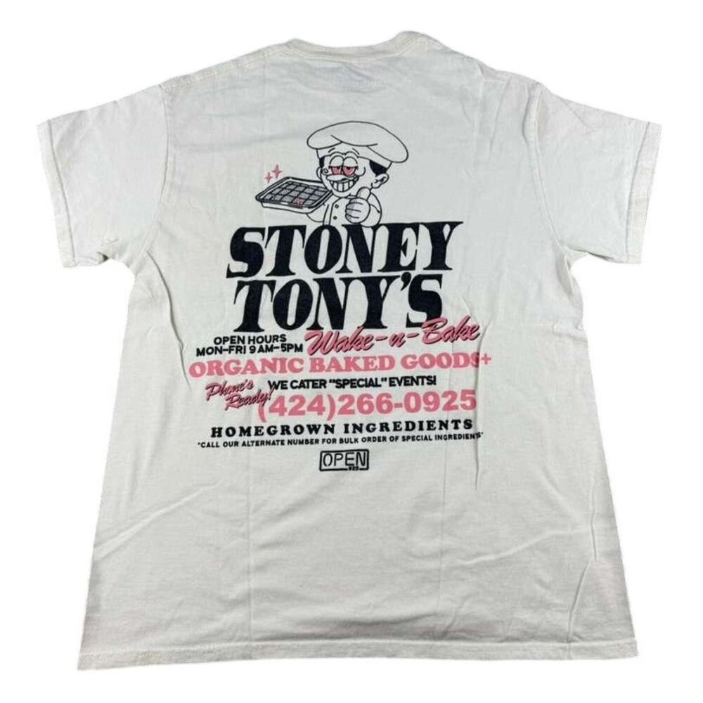 Stony Tony's Open 925 T Shirt Men M White Chef Wake N Bake Graphic‎ Crew Cotton